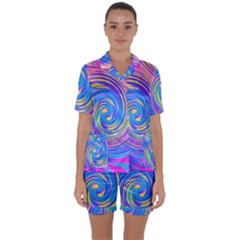 Cool Abstract Pink Blue And Yellow Twirl Liquid Art Satin Short Sleeve Pyjamas Set by myrubiogarden