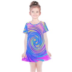 Cool Abstract Pink Blue And Yellow Twirl Liquid Art Kids  Simple Cotton Dress by myrubiogarden