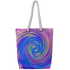 Cool Abstract Pink Blue And Yellow Twirl Liquid Art Full Print Rope Handle Tote (small) by myrubiogarden