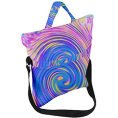 Cool Abstract Pink Blue And Yellow Twirl Liquid Art Fold Over Handle Tote Bag by myrubiogarden