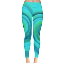 Groovy Cool Abstract Aqua Liquid Art Swirl Painting Leggings  by myrubiogarden