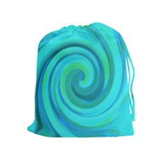 Groovy Cool Abstract Aqua Liquid Art Swirl Painting Drawstring Pouch (xl) by myrubiogarden