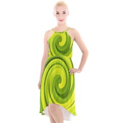 Groovy Abstract Green Liquid Art Swirl Painting High-low Halter Chiffon Dress  by myrubiogarden