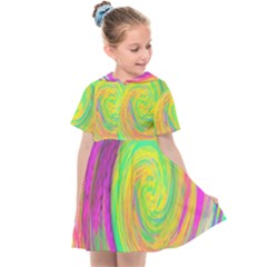 Groovy Abstract Purple And Yellow Liquid Swirl Kids  Sailor Dress by myrubiogarden