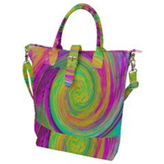 Groovy Abstract Purple And Yellow Liquid Swirl Buckle Top Tote Bag by myrubiogarden