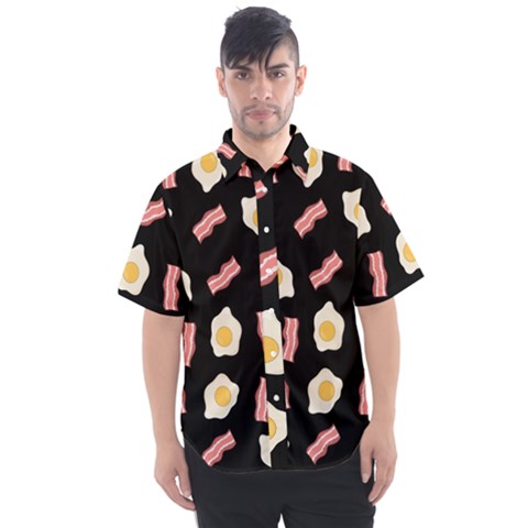 Bacon And Egg Pop Art Pattern Men s Short Sleeve Shirt by Valentinaart