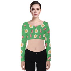 Bacon And Egg Pop Art Pattern Velvet Long Sleeve Crop Top