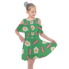 Bacon And Egg Pop Art Pattern Kids  Shoulder Cutout Chiffon Dress