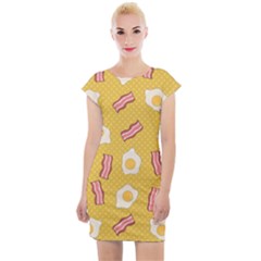 Bacon And Egg Pop Art Pattern Cap Sleeve Bodycon Dress