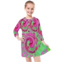 Groovy Abstract Green And Red Lava Liquid Swirl Kids  Quarter Sleeve Shirt Dress View1