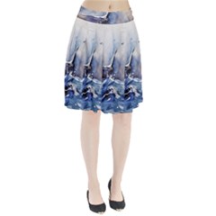 Art Painting Sea Storm Seagull Pleated Skirt