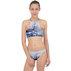 Art Painting Sea Storm Seagull Racer Front Bikini Set