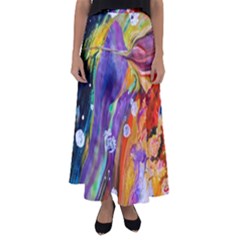 Abstract Modern Detail Color Flared Maxi Skirt