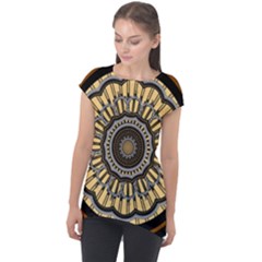 Mandala Pattern Round Ethnic Cap Sleeve High Low Top