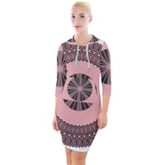 Design Circular Aztec Symbol Quarter Sleeve Hood Bodycon Dress