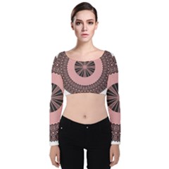 Design Circular Aztec Symbol Velvet Long Sleeve Crop Top by Pakrebo