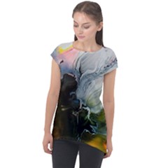 Art Abstract Painting Cap Sleeve High Low Top