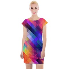 Abstract Background Colorful Pattern Cap Sleeve Bodycon Dress