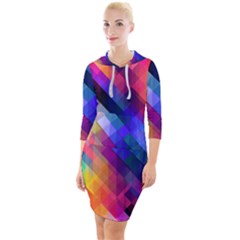 Abstract Background Colorful Pattern Quarter Sleeve Hood Bodycon Dress