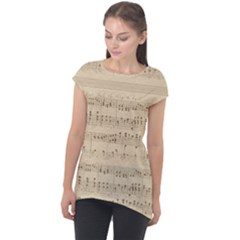 Vintage Beige Music Notes Cap Sleeve High Low Top