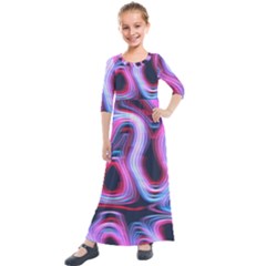 Pattern Color Curve Movement Kids  Quarter Sleeve Maxi Dress by Pakrebo