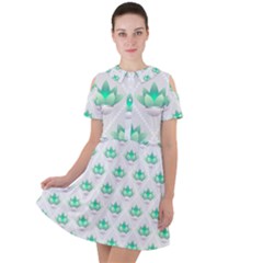 Plant Pattern Green Leaf Flora Short Sleeve Shoulder Cut Out Dress 