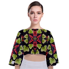 Pattern Berry Red Currant Plant Tie Back Butterfly Sleeve Chiffon Top by Pakrebo