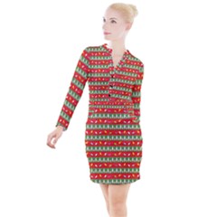 Christmas Papers Red And Green Button Long Sleeve Dress by Pakrebo