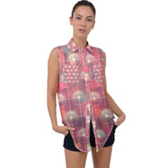 Colorful Background Abstract Sleeveless Chiffon Button Shirt