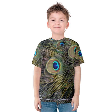 Peacock Tail Feathers Close Up Kids  Cotton Tee by Pakrebo