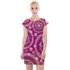 Abstract Background Floral Glossy Cap Sleeve Bodycon Dress