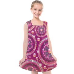 Abstract Background Floral Glossy Kids  Cross Back Dress