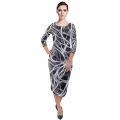 Nerves Cells Dendrites Sepia Quarter Sleeve Midi Velour Bodycon Dress