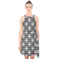 Pattern Vector Halftone Wallpaper Halter Collar Waist Tie Chiffon Dress by Pakrebo