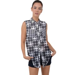 Pattern Vector Halftone Wallpaper Sleeveless Chiffon Button Shirt