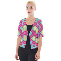 Checkerboard Squares Abstract Cropped Button Cardigan