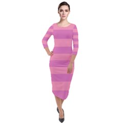 Pink Stripes Striped Design Pattern Quarter Sleeve Midi Velour Bodycon Dress