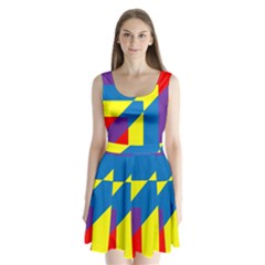 Colorful Red Yellow Blue Purple Split Back Mini Dress  by Pakrebo