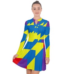 Colorful Red Yellow Blue Purple Long Sleeve Panel Dress