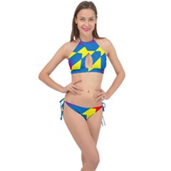 Colorful Red Yellow Blue Purple Cross Front Halter Bikini Set