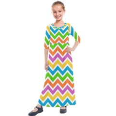 Chevron Pattern Design Texture Kids  Quarter Sleeve Maxi Dress