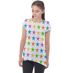 Star Pattern Design Decoration Cap Sleeve High Low Top