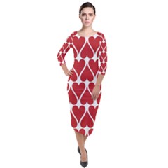 Hearts Pattern Seamless Red Love Quarter Sleeve Midi Velour Bodycon Dress