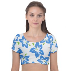 Hibiscus Wallpaper Flowers Floral Velvet Short Sleeve Crop Top 