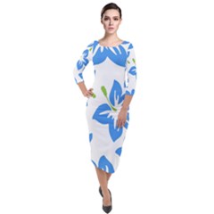 Hibiscus Wallpaper Flowers Floral Quarter Sleeve Midi Velour Bodycon Dress