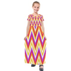 Chevrons Stripes Pattern Geometric Kids  Short Sleeve Maxi Dress