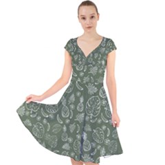 Tropical Pattern Cap Sleeve Front Wrap Midi Dress by Valentinaart