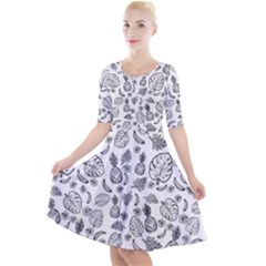 Tropical Pattern Quarter Sleeve A-line Dress