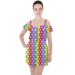 Rainbow Colors Chevron Design Ruffle Cut Out Chiffon Playsuit