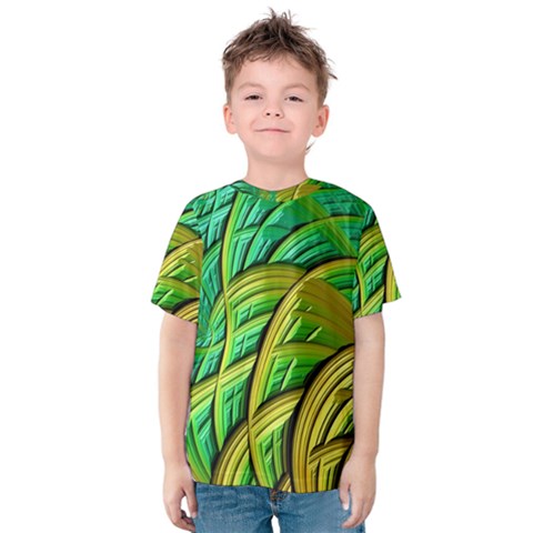 Patterns Green Yellow String Kids  Cotton Tee by Pakrebo